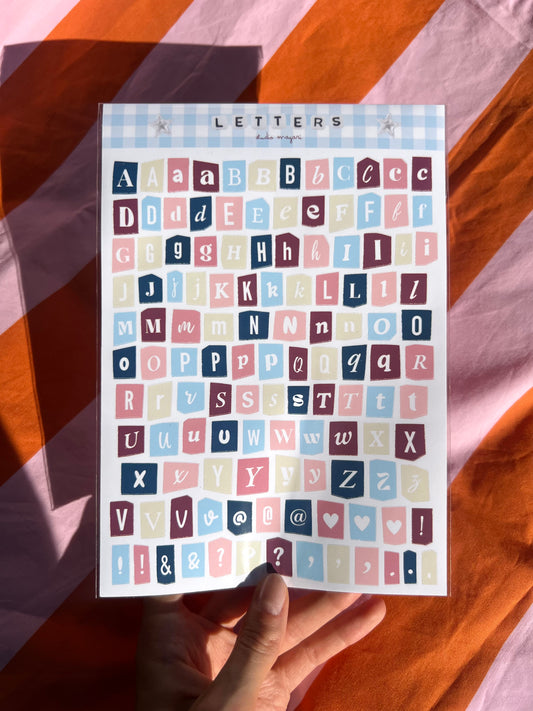 cozy alphabet sticker sheet