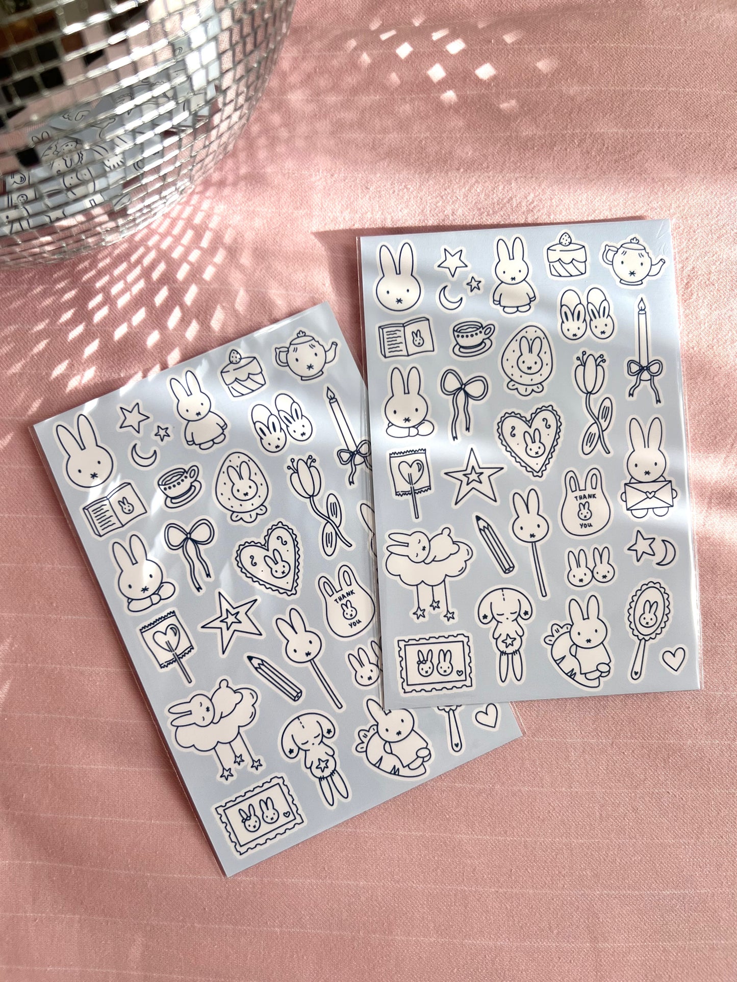 bunny sticker sheet in blue