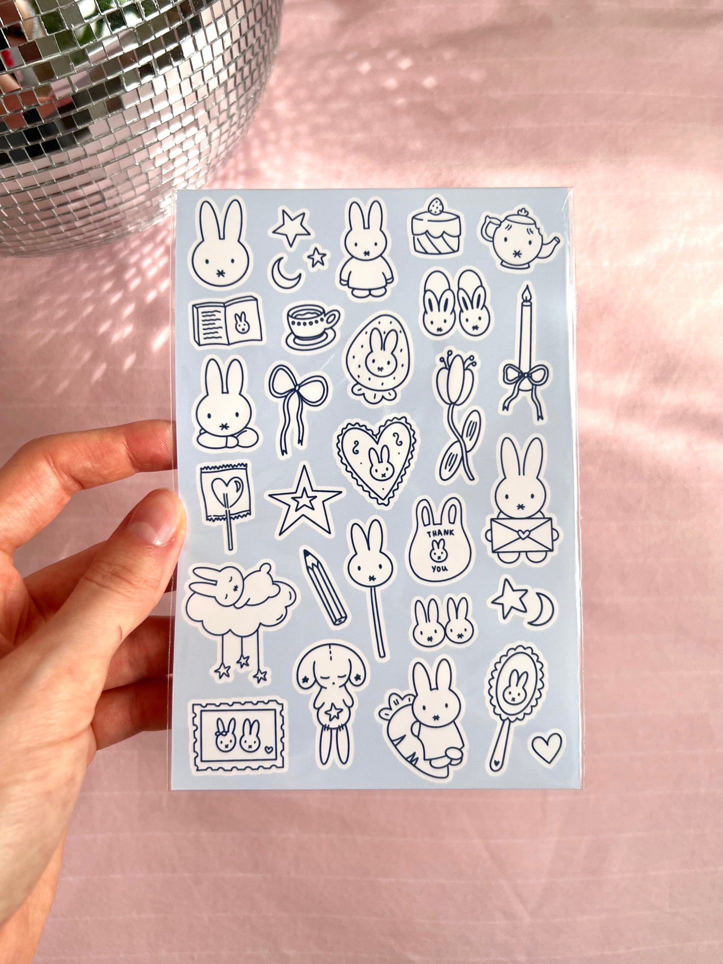 bunny sticker sheet in blue