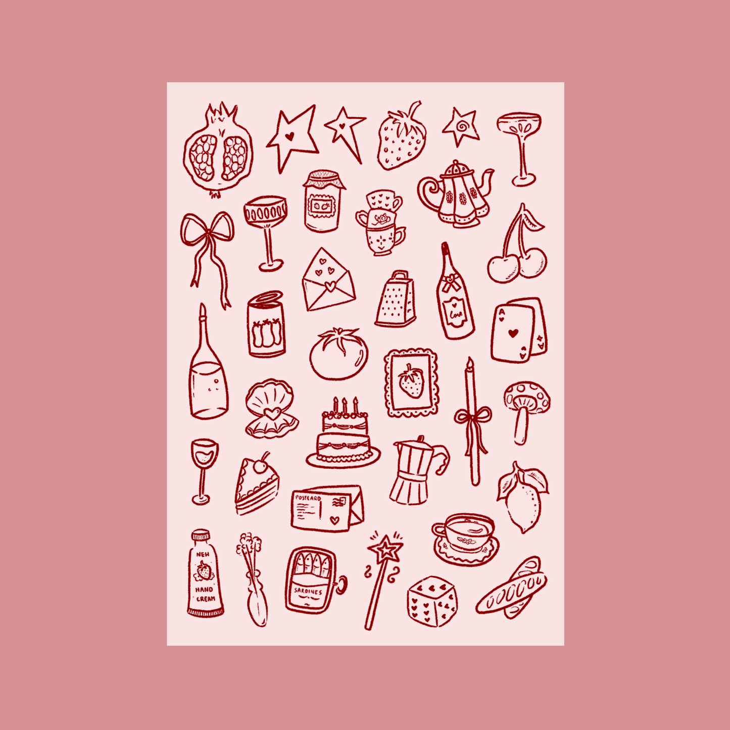 studio magari doodle sticker sheet pink