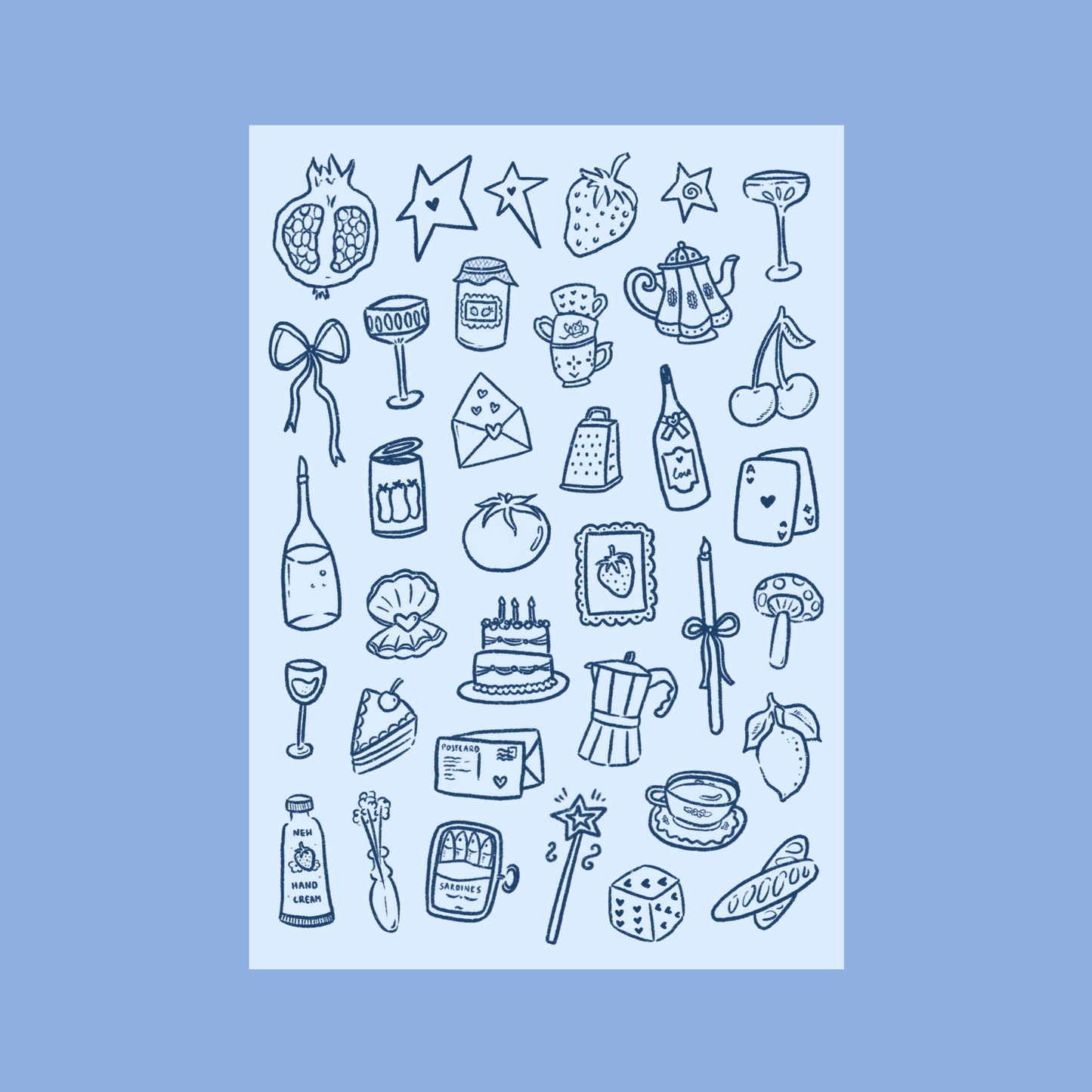 studio magari doodle sticker sheet blue