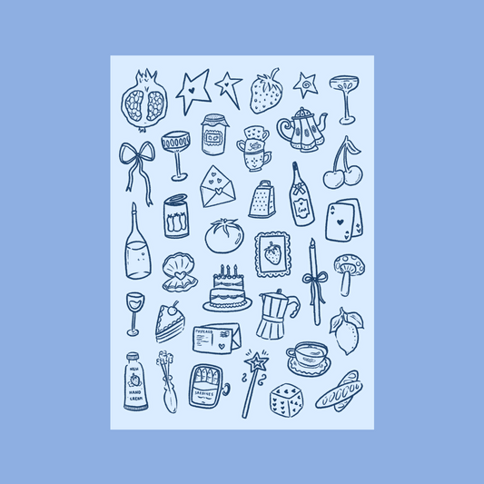 studio magari doodle sticker sheet blue