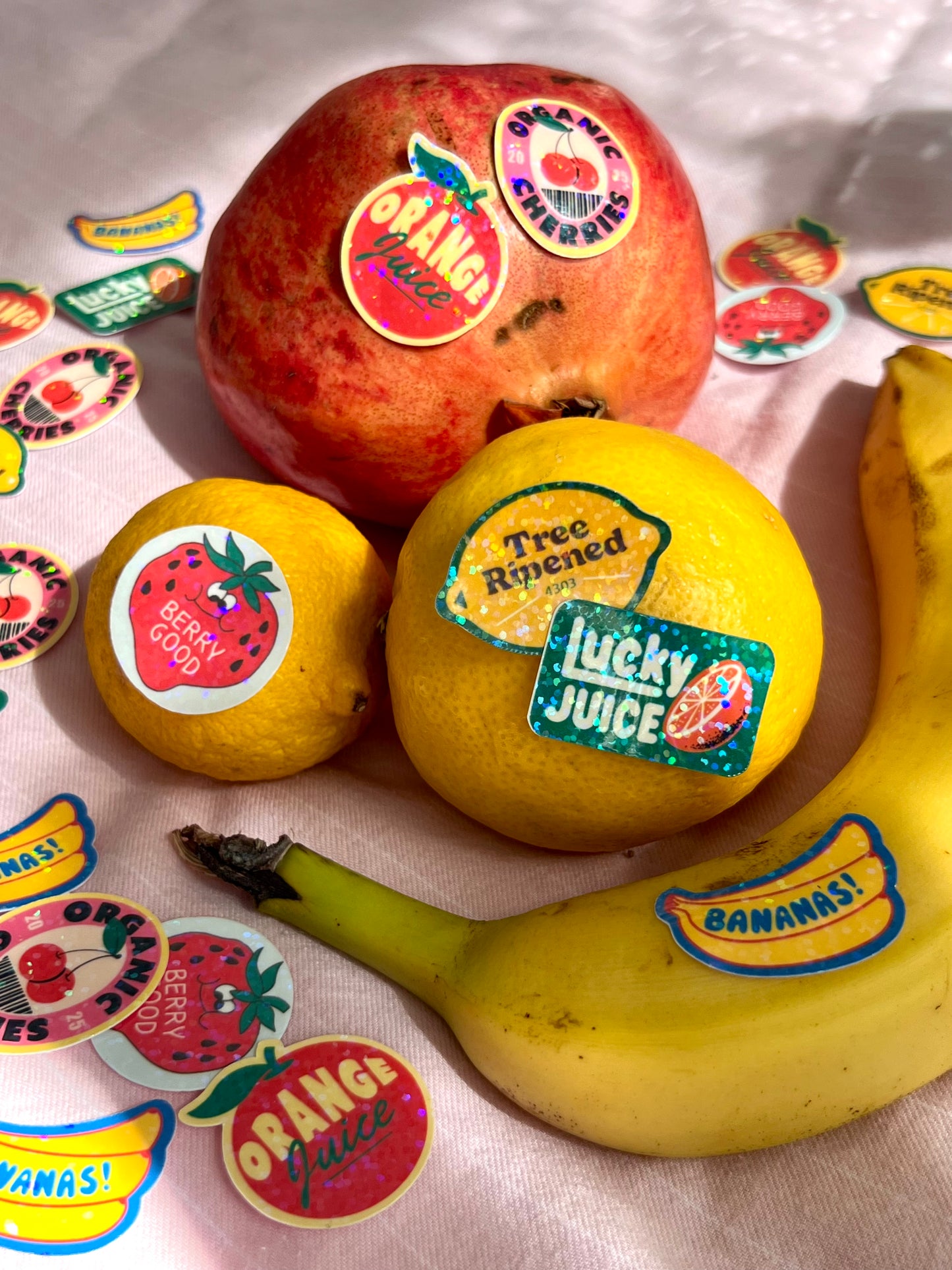 holographic fruit stickers