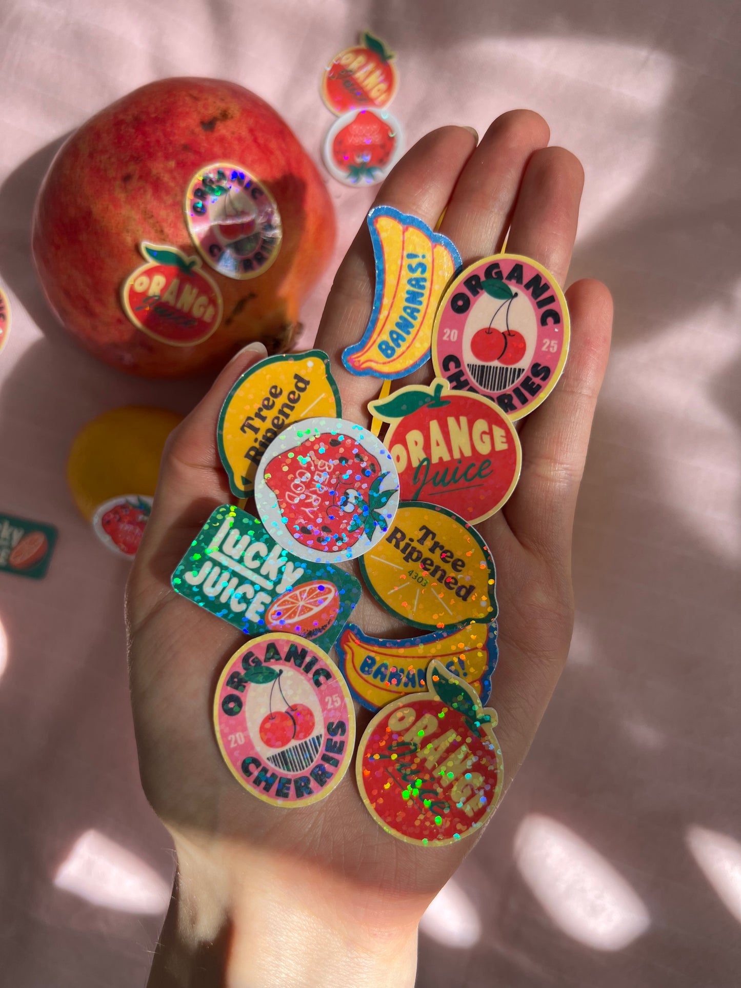 holographic fruit stickers