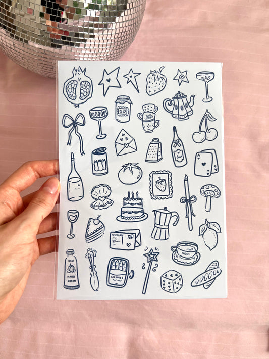 studio magari doodle sticker sheet blue