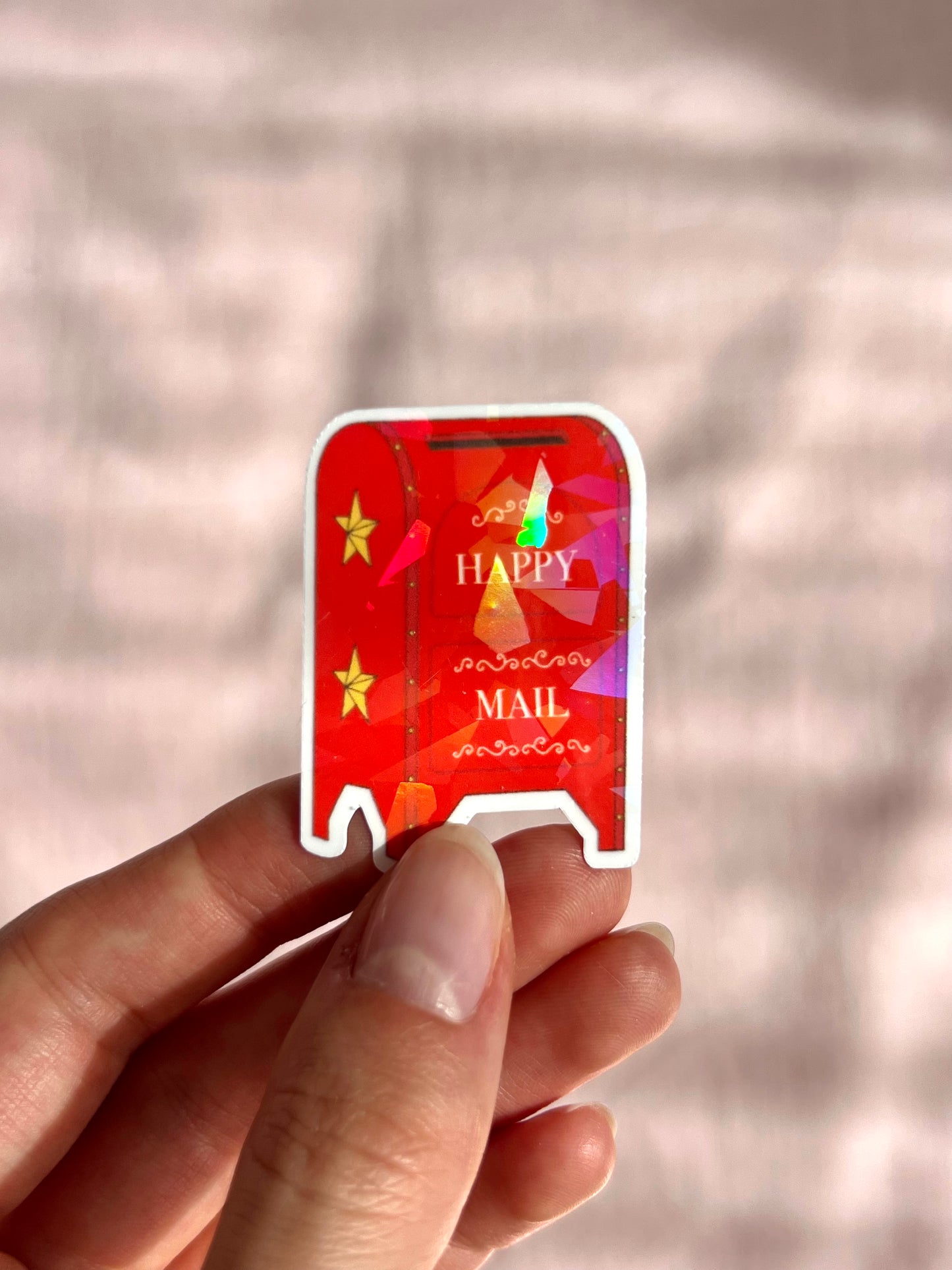 holographic happy mail sticker