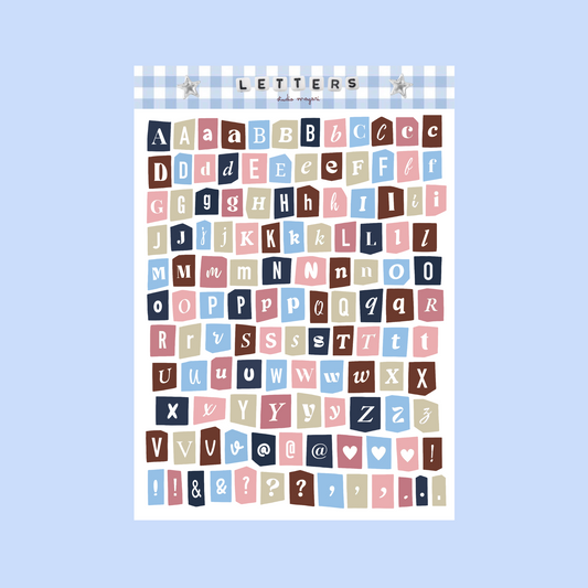 cozy alphabet sticker sheet