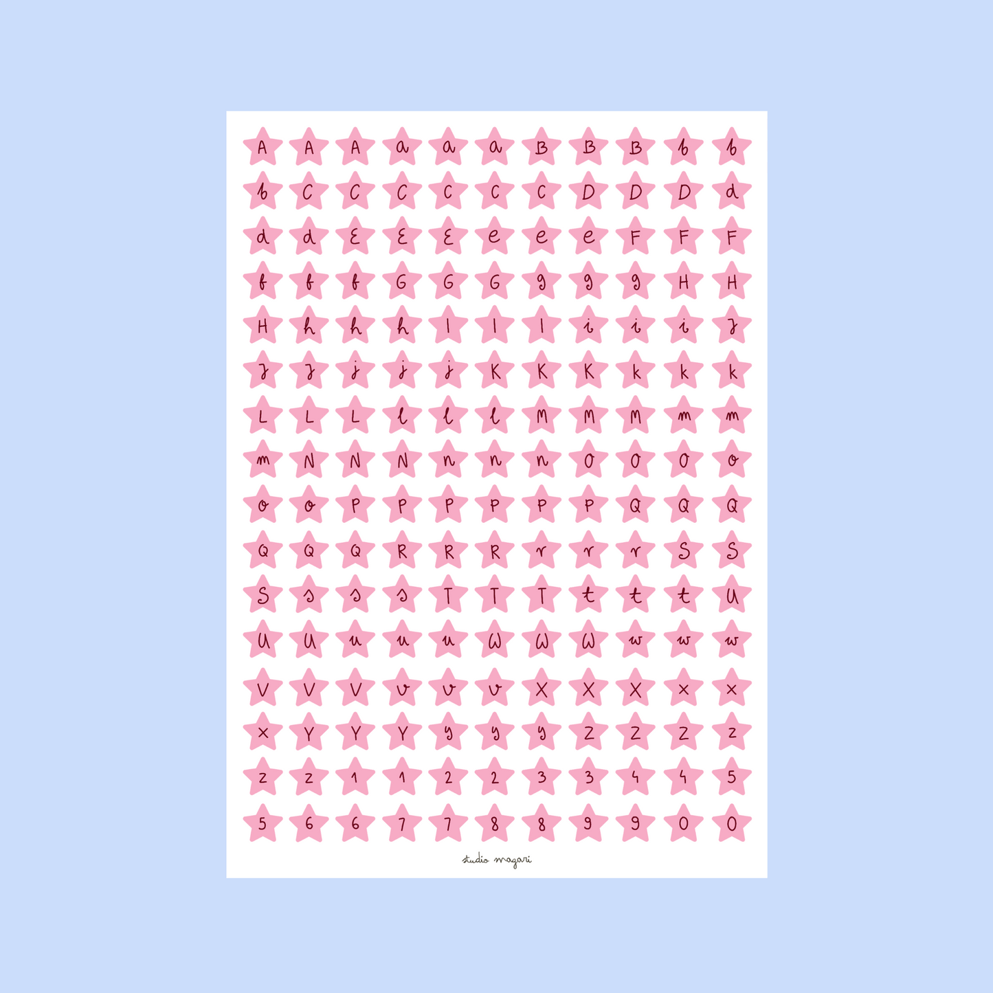 star alphabet sticker sheet